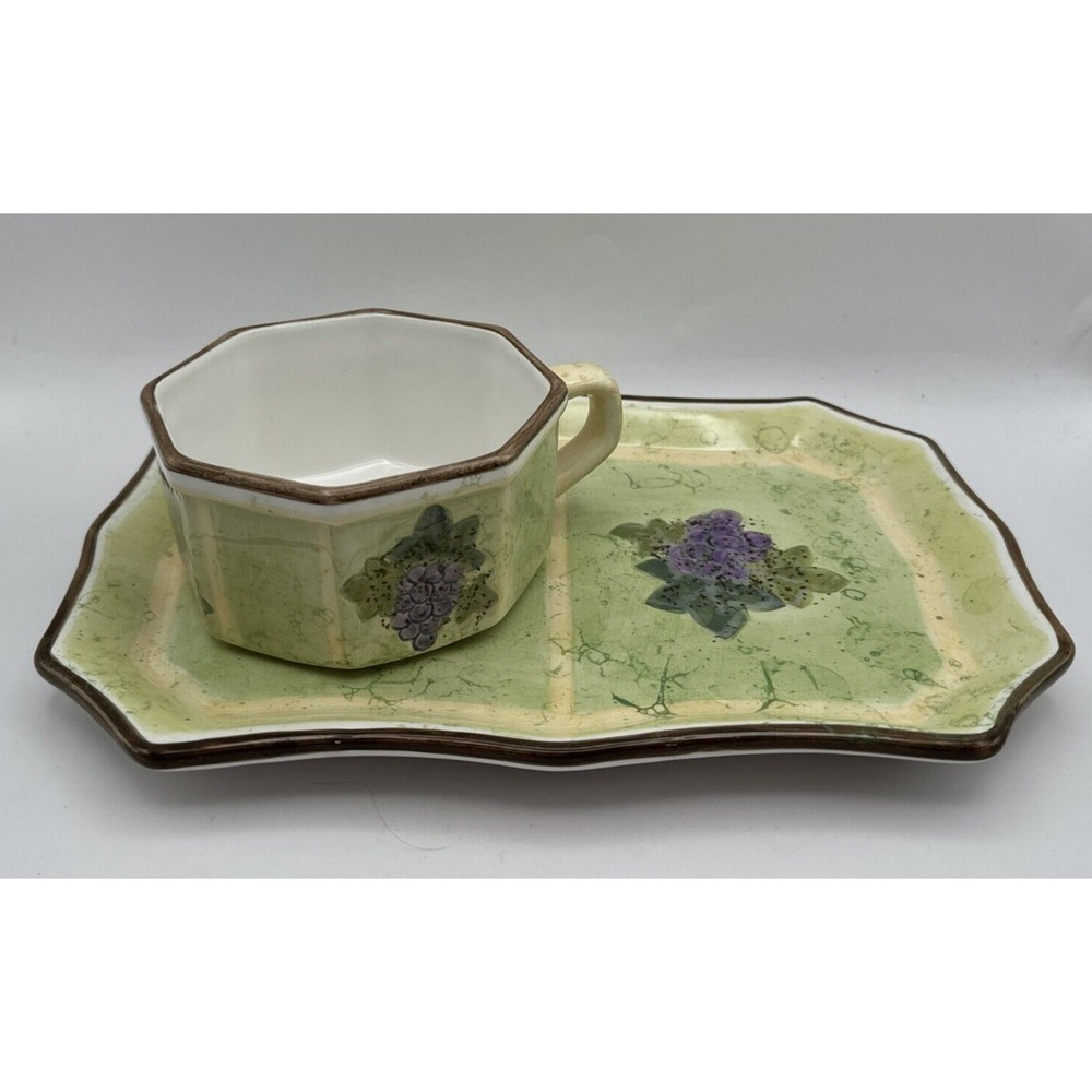 Portmeirion Studio Vintage Snack Set Grape Cup and Tray‎ Handpainted